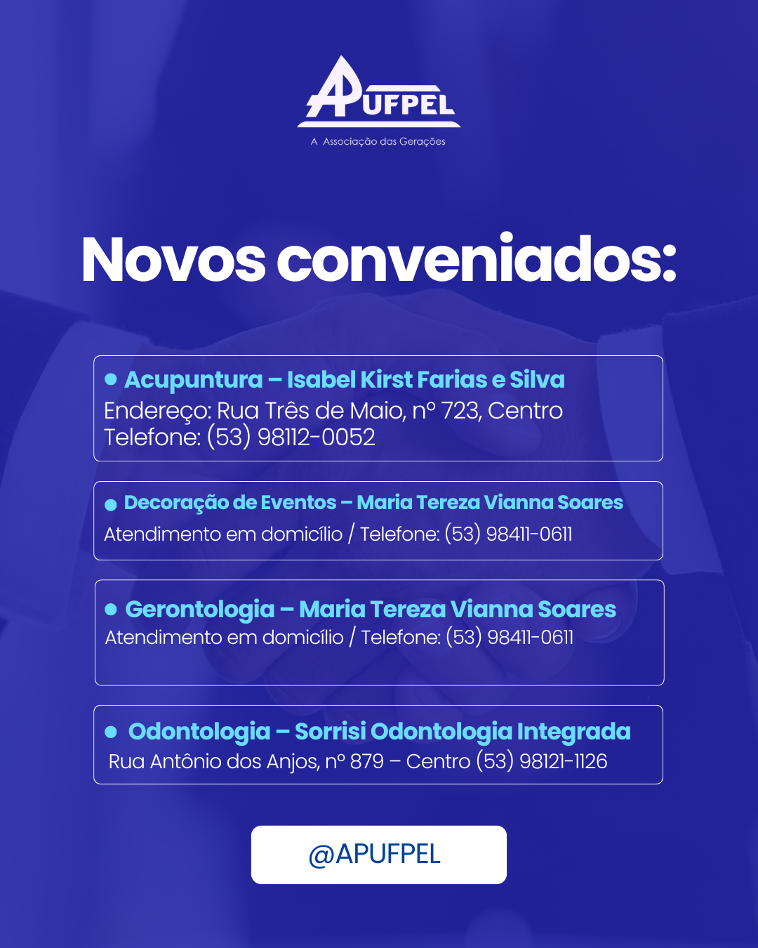 APUFPel amplia rede de convênios com novos profissionais e serviços - APUFPEL