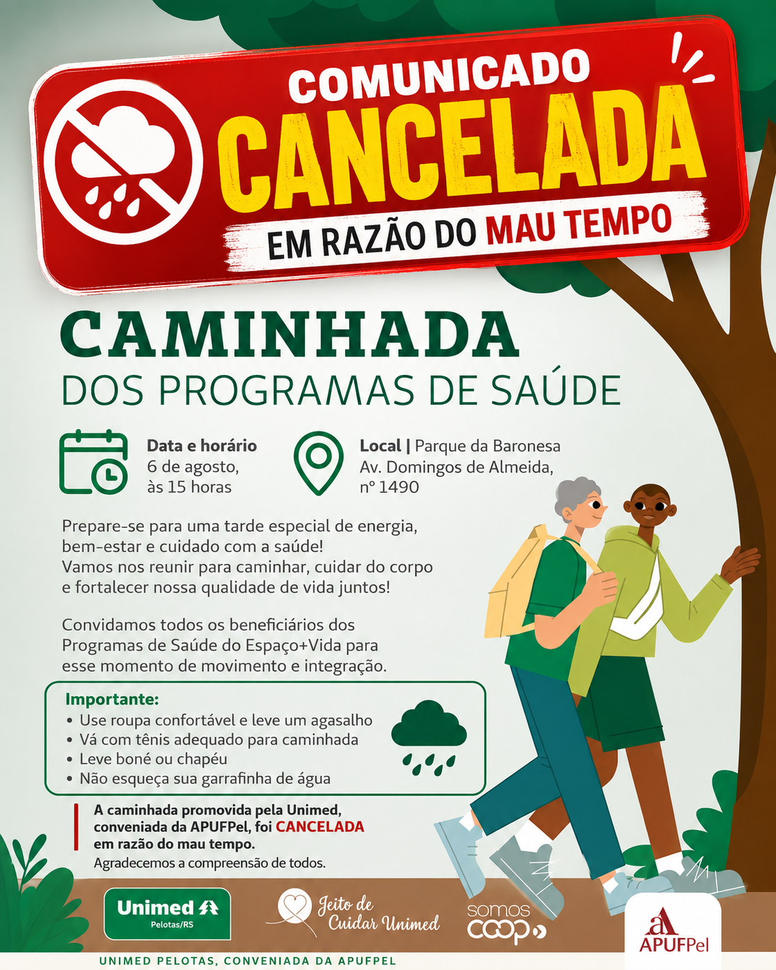 Caminhada dos Programas de Saúde é cancelada em razão do mau tempo - APUFPEL