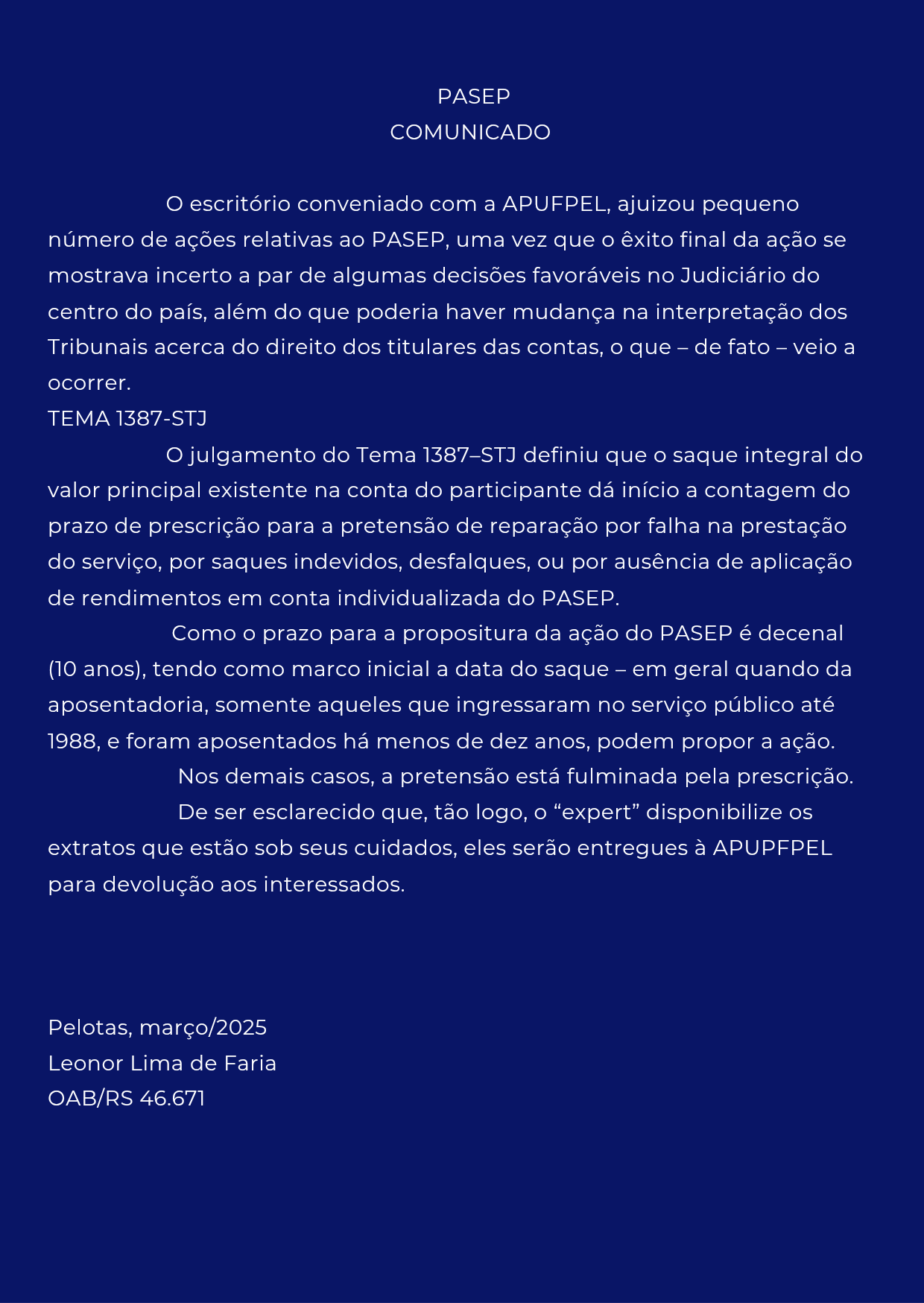 Comunicado  - APUFPEL