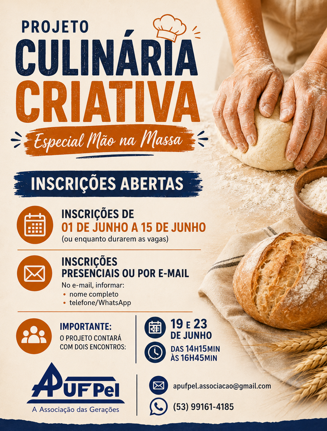 Projeto Culinária Criativa: Especial Mão na Massa está com inscrições abertas - APUFPEL