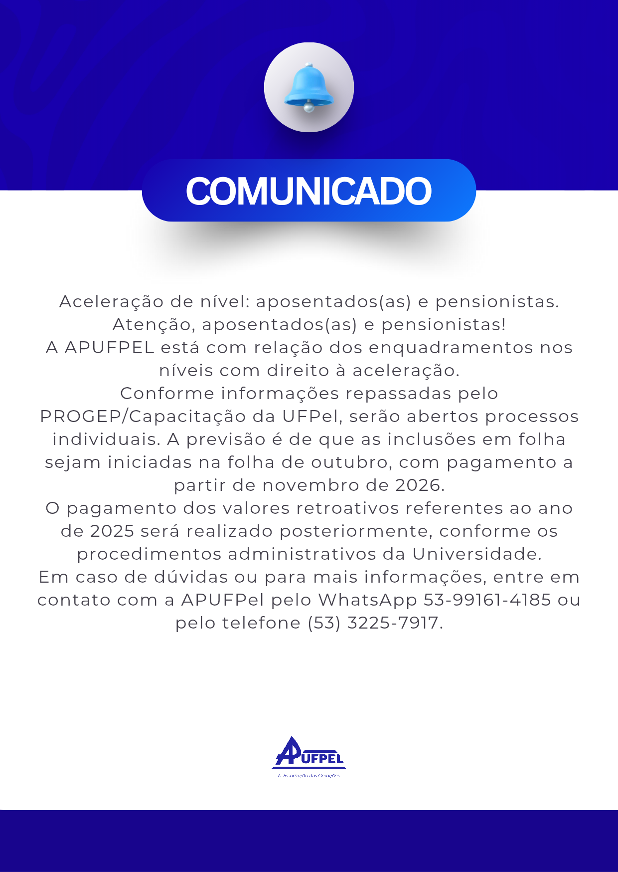 Comunicado APUFPEL  - APUFPEL