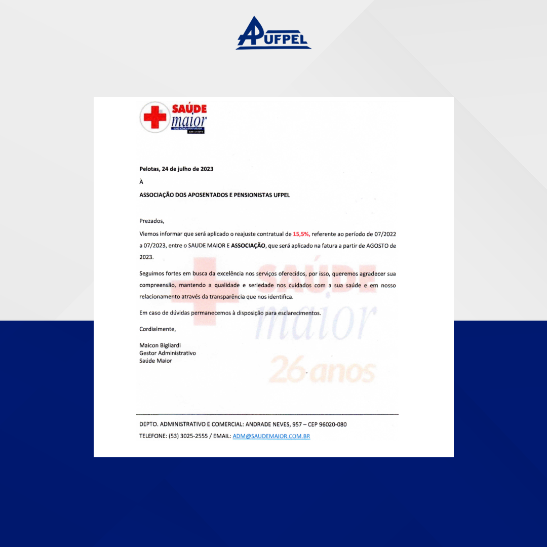 Reajuste Saúde Maior - APUFPEL