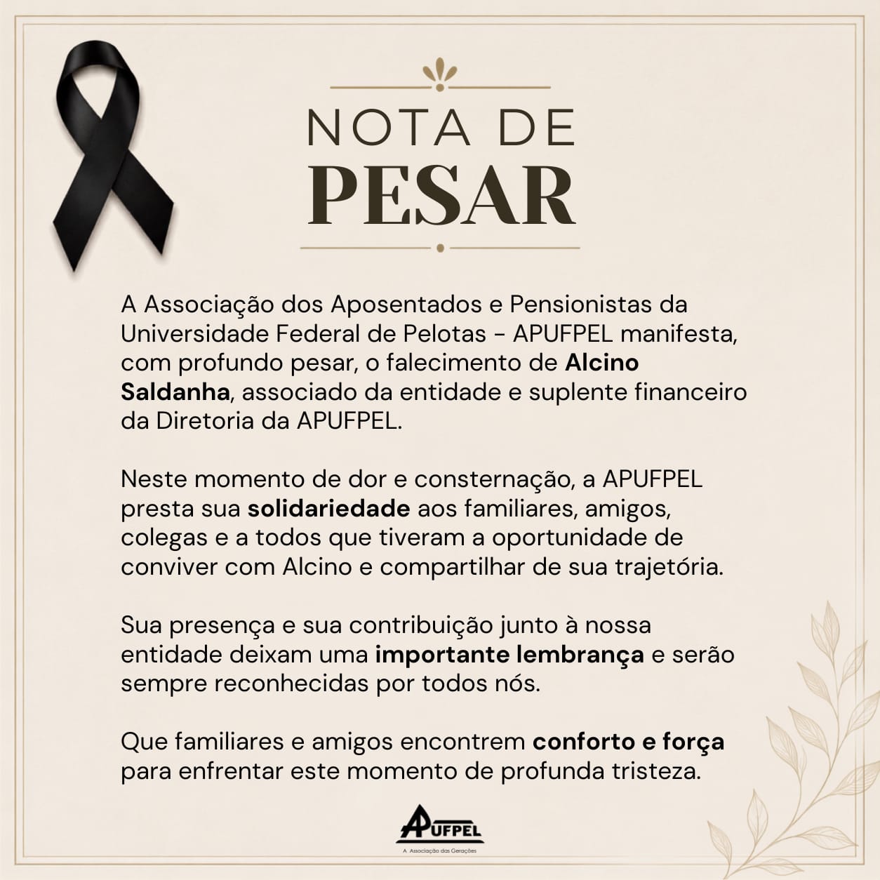 Nota de Pesar - APUFPEL