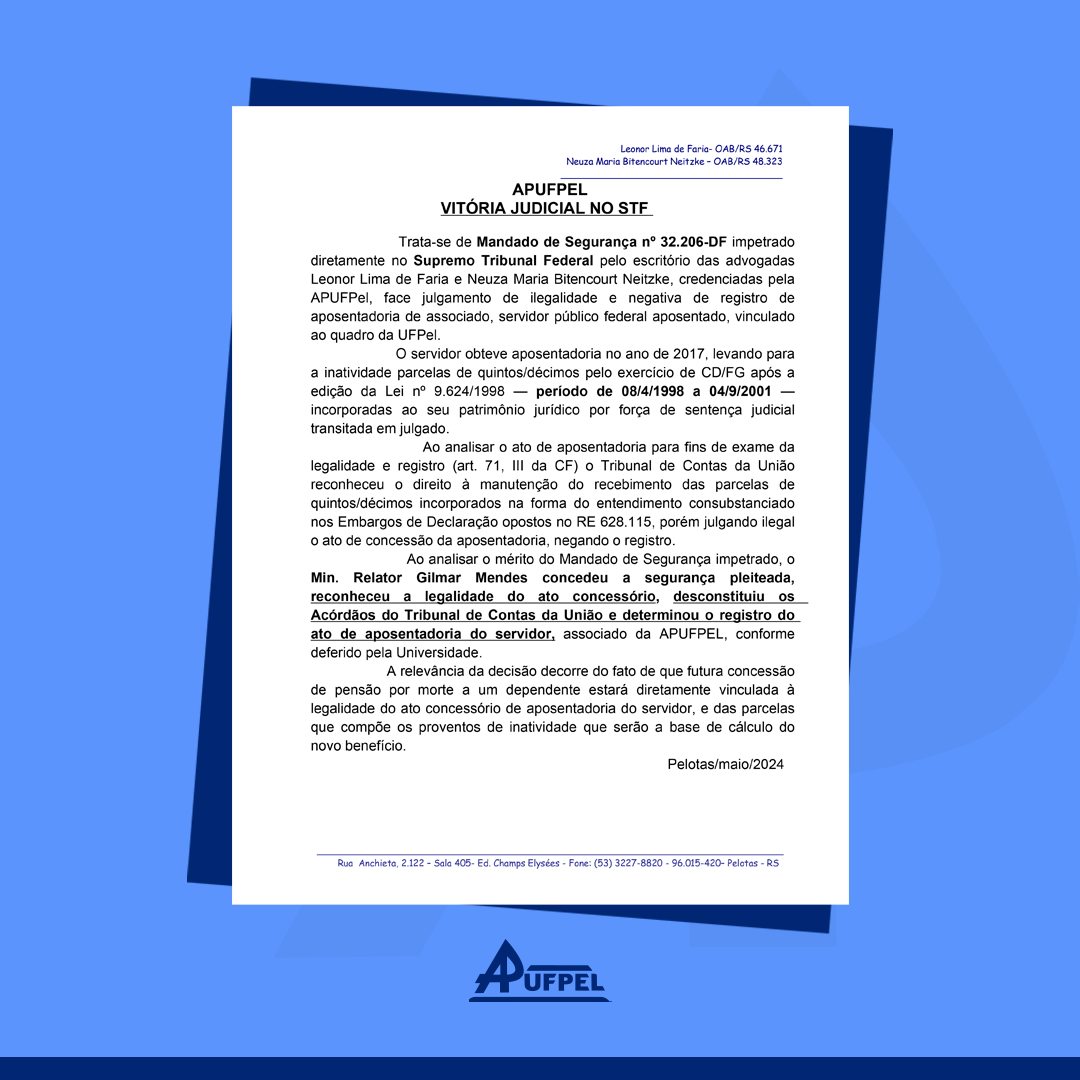 Informativo: vitória judicial no STF - APUFPEL
