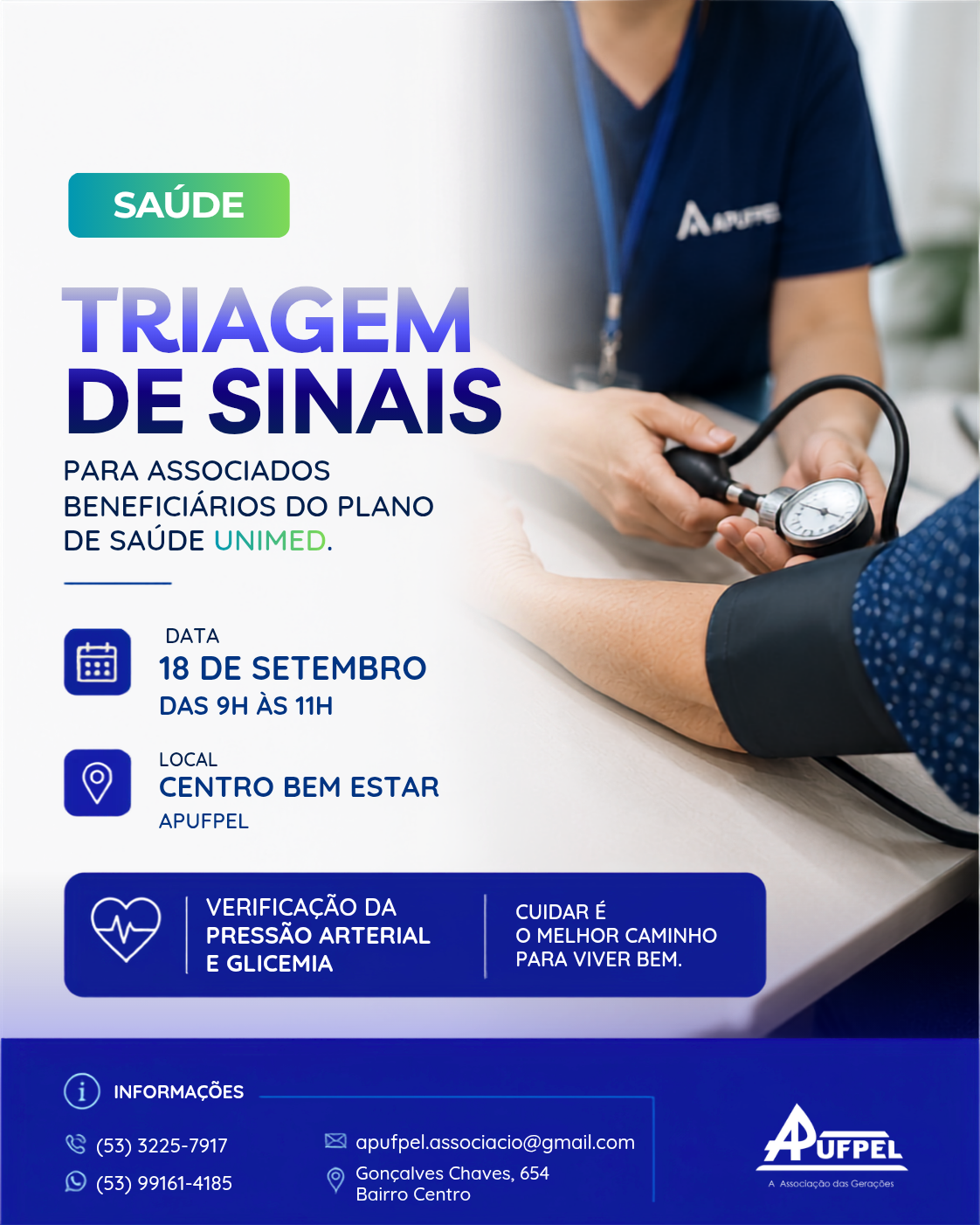 Triagem de Sinais de Saúde será realizada na APUFPel - APUFPEL