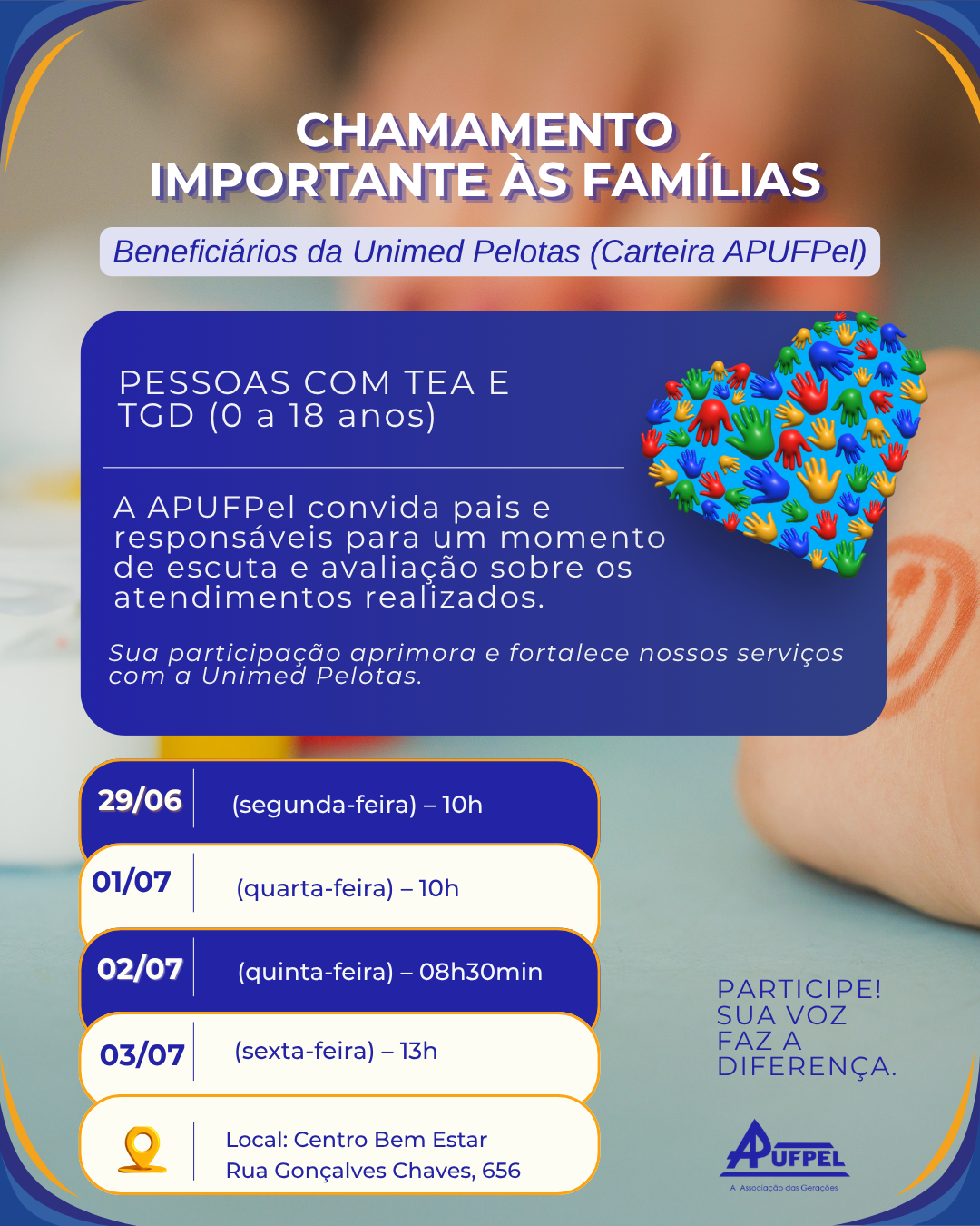 APUFPel promove encontros com famílias de beneficiários com TEA e TGD - APUFPEL
