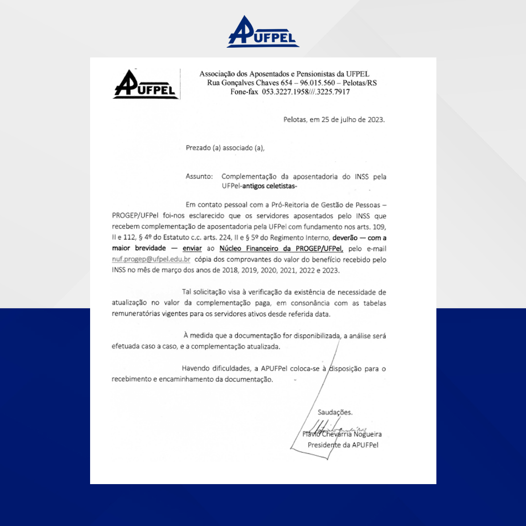 Complementação de aposentadoria - APUFPEL