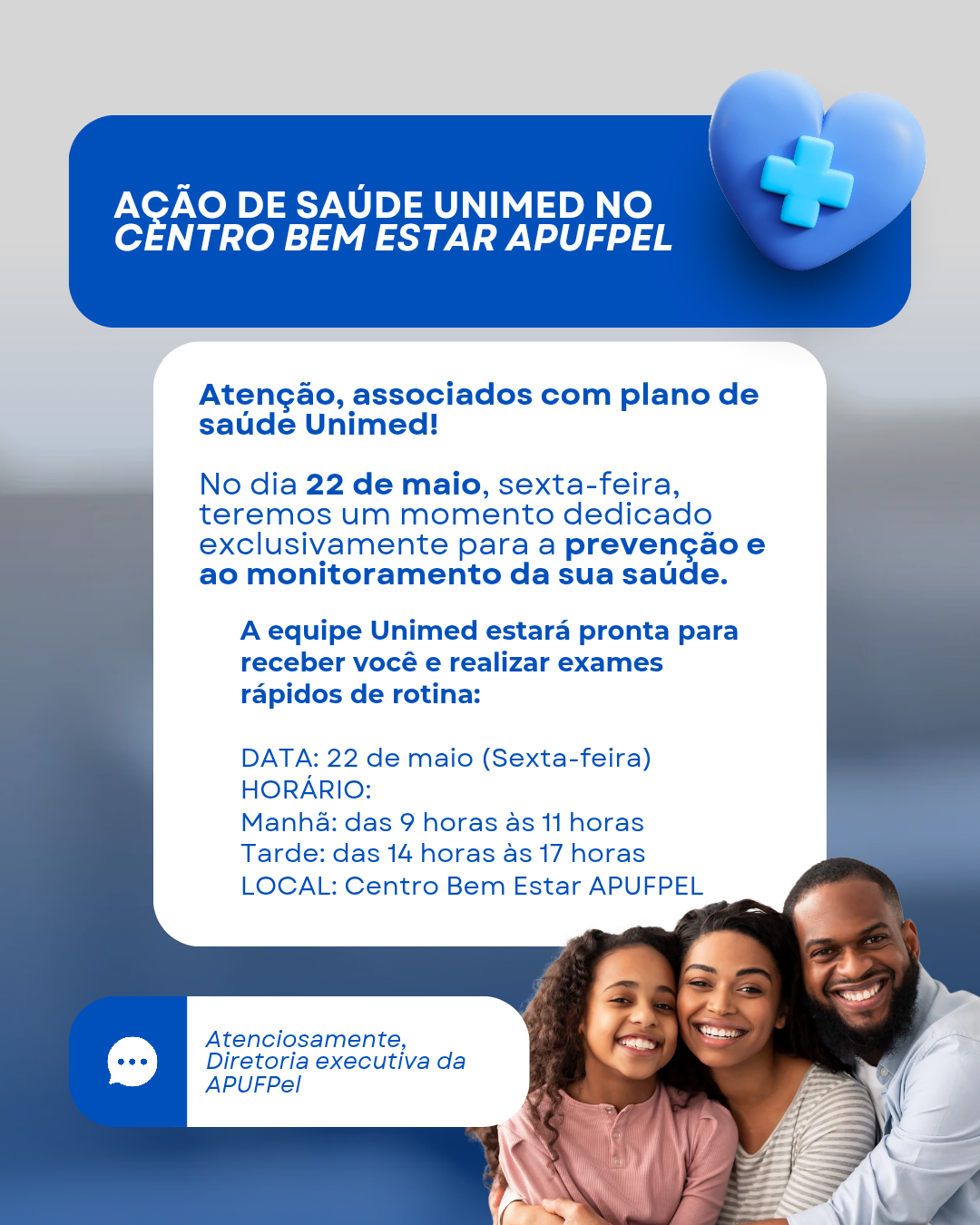 Centro Bem Estar APUFPEL recebe ação de prevenção em saúde para associados com plano Unimed - APUFPEL